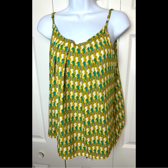 CAbi #411 Seahorse Cami Blouse Tank Top Blouse Green Ivory Turquoise Adj Straps - Picture 2 of 10